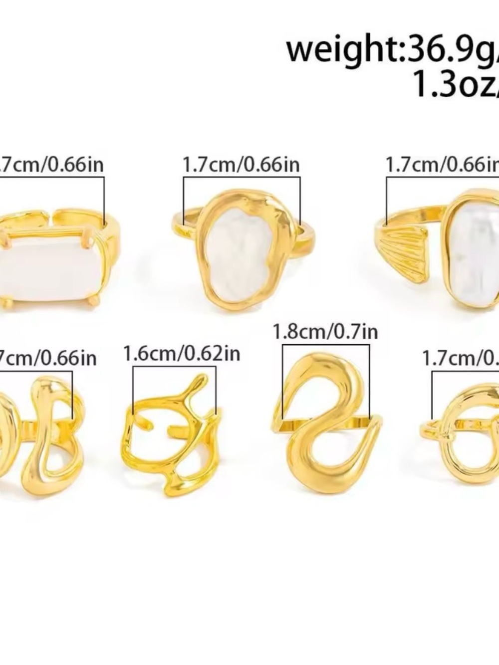 Gold and White Pearl Sculptural Ring Set - Picture 4 of 5